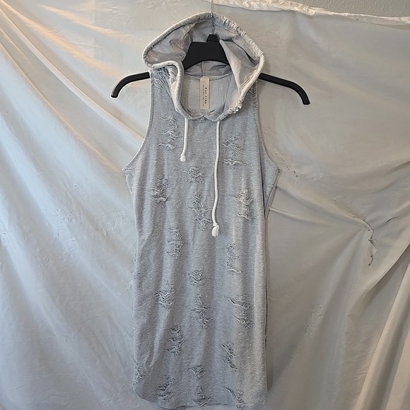 May Pink Dresses & Skirts - May Pink Hooded All-Over Distressed Sleeveless Dress Casual Tunic Gray Y2K